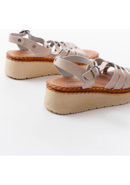 730-142 Bej Hakiki Deri Ortopedik Taban Kadın Sandalet indirimleri
