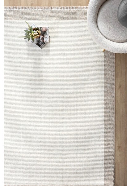 Beyaz Bej Yumuşak Yapılı Bordürlü Dokuma Halı Salon Mutfak Koridor Yolluk Dokuma Makine Halısı 0021