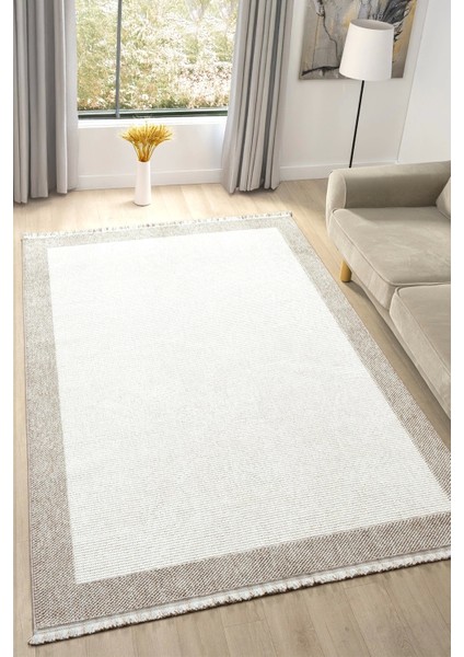 Beyaz Bej Yumuşak Yapılı Bordürlü Dokuma Halı Salon Mutfak Koridor Yolluk Dokuma Makine Halısı 0021 fırsatları