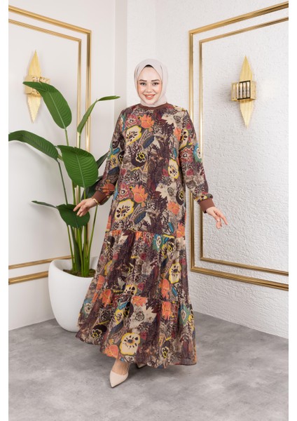 Kadın Astarlı Şifon Desenli Elbise