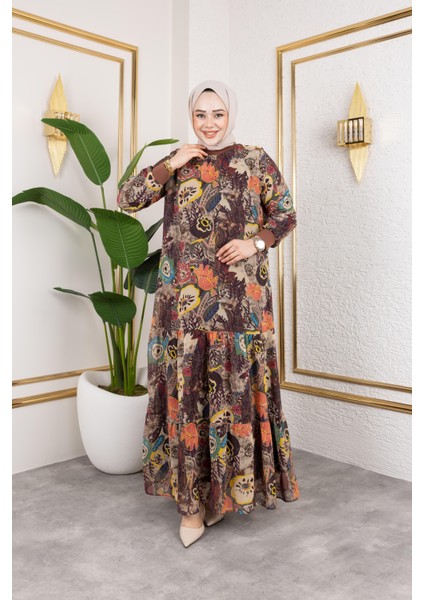 Kadın Astarlı Şifon Desenli Elbise fiyatları