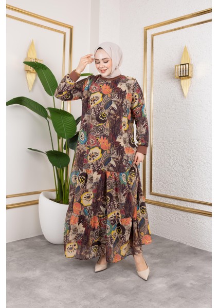 Kadın Astarlı Şifon Desenli Elbise fırsatları