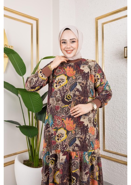 Kadın Astarlı Şifon Desenli Elbise indirimleri