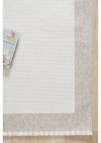 Beyaz Bej Yumuşak Yapılı Bordürlü Dokuma Halı Salon Mutfak Koridor Yolluk Dokuma Makine Halısı 0021 indirimleri