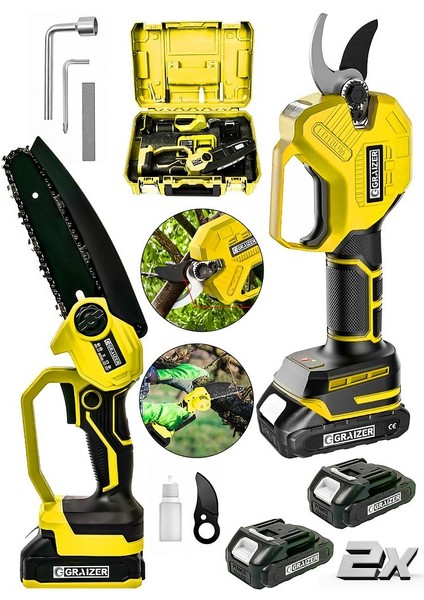 Powerforge Profesyonel 2'li Set 18V Çift Akülü Bağ Makası ve Budama Testeresi Makinesi-Sarı fiyatları
