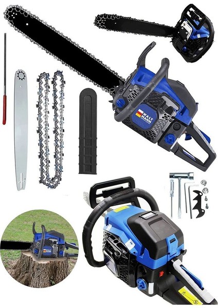 Germany Ekstra Güçlü 52CC 2.9 Hp 8000 Rpm Benzinli Ağaç Odun Dal Kesme - Mavi - NO766