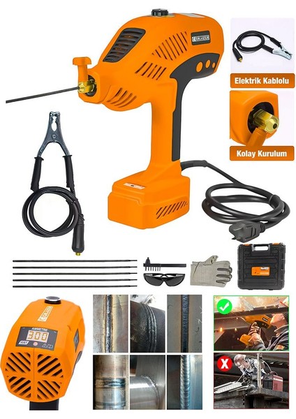 Powerforge Y-300 Amper Çift Kartli Çift Soğutma El Tipi Invertör Elektrikli Kaynak Makinesi-Turuncu