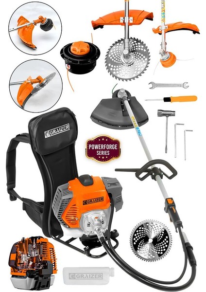Powerforge Series 58 cc 11000 Rpm Sırt Tipi Benzinli Motorlu Ot Çalı Çim Biçme Tırpanı-Trnc