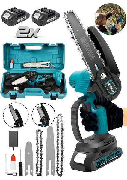 Powerforge Profesyonel Metal Dişli 18V 1.5AH Şarjlı Dal Budama Testeresi-Mavi