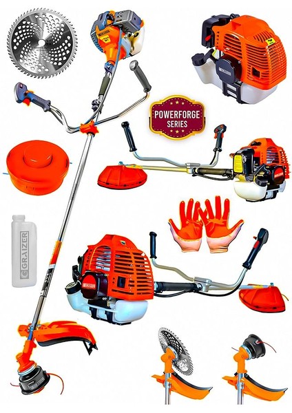 Powerforge 58 cc 11000 Rpm Yan Tipi Benzinli Ot Çalı Çim Biçme Tırpanı-Turuncu fiyatları