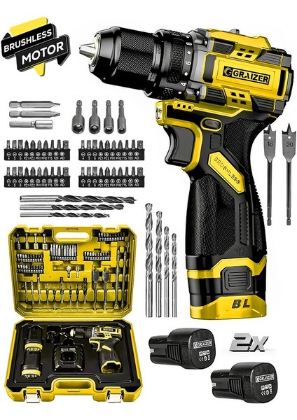 Powerforge 16.8V Çift Akü Çelik Mandren Kömürsüz Motor Darbesiz Şarjlı Matkap Akülü Vidalama-Sarı