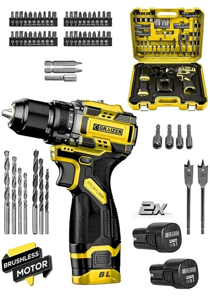 Powerforge 16.8V Çift Akü Çelik Mandren Kömürsüz Motor Darbesiz Şarjlı Matkap Akülü Vidalama-Sarı