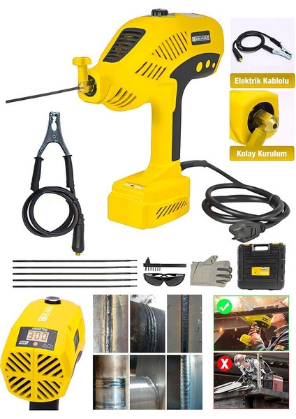 Powerforge Y-300 Amper Çift Kartli Çift Soğutma El Tipi Invertör Elektrikli Kaynak Makinesi-Sarı