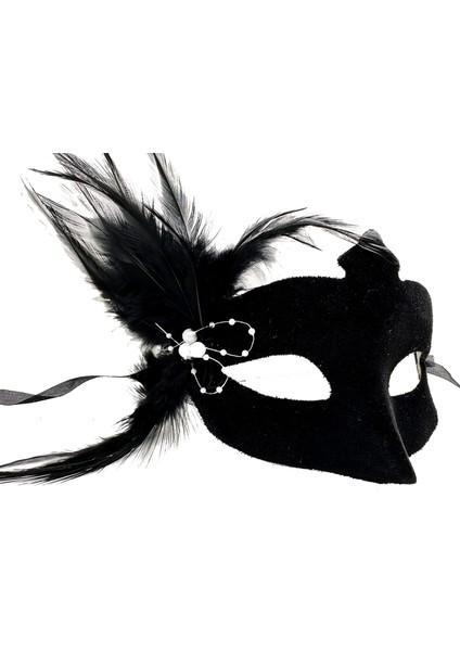 Siyah Süet Tüylü Beyaz Incili Parti Maskesi fiyatları