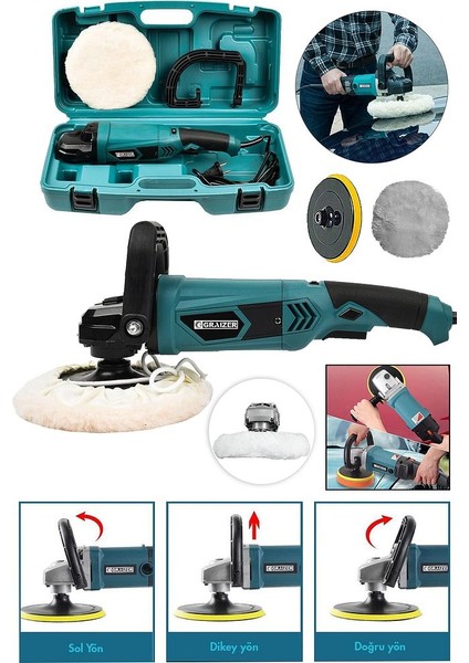 Devir Ayarlı Polisaj Makinesi 6 Kademeli Pasta Cila Kiti 1300 Watt 180 mm