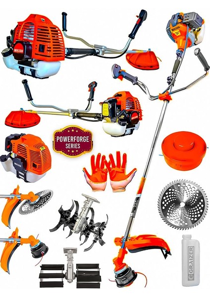 Powerforge 52 cc 11000 Rpm Yan Tipi Benzinli Ot Çalı Çim Biçme Tırpanı Akrobat-Palet Çapa-Turuncu fiyatları