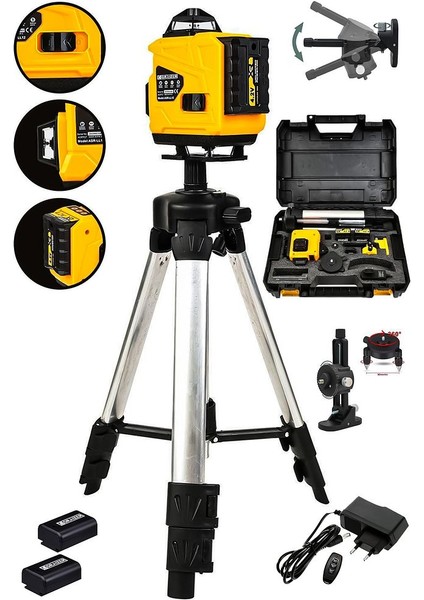 Powerforge Profesyonel 360° 16 Köşe Otomatik Hizalama Tripod'lu Lazer Metre Hizalama-Sarı fiyatları