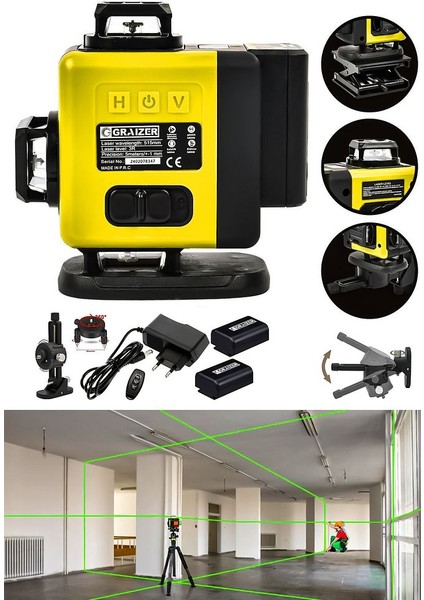 360° Lazer Hizalama 16 Köşe Otomatik Hizalama Yeşil Çizgili Lazer Metre Hizalama-Sarı fiyatları