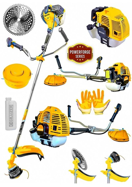 Powerforge 58 cc 11000 Rpm Yan Tipi Benzinli Ot Çalı Çim Biçme Tırpanı-Sarı fiyatları