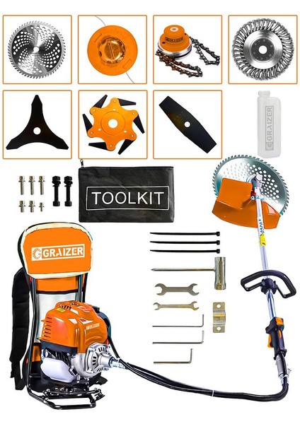 Powerforge 7 Başlıklı Set Sırt Tipi Benzinli Motorlu Ot Çalı Tırpanı Çim Biçme Makinesi Tırpan-Trnc