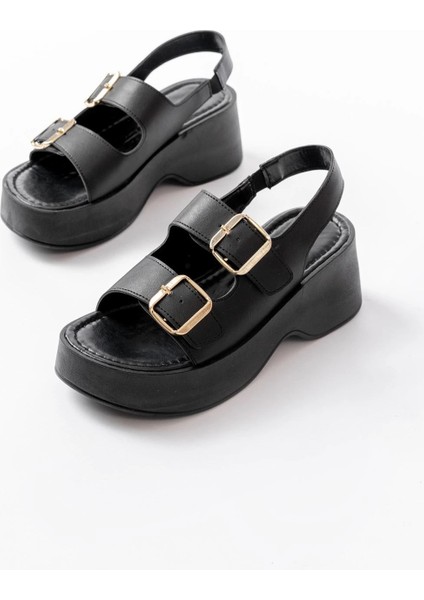 24414-572 Siyah Tokalı Günlük Dolgu Topuk Kadın Sandalet modelleri