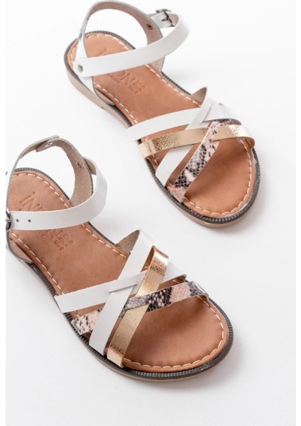 205-093 Beyaz Garni Hakiki Deri Ortopedik Taban Kadın Sandalet fırsatları