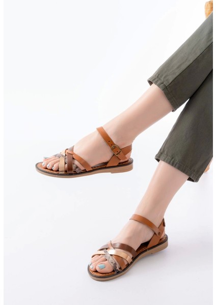 205-093 Taba Garni Hakiki Deri Ortopedik Taban Kadın Sandalet