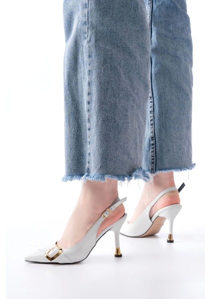 İNF-1151 Beyaz Günlük Arkası Açık Topuklu Bayan Ayakkabı fiyatları