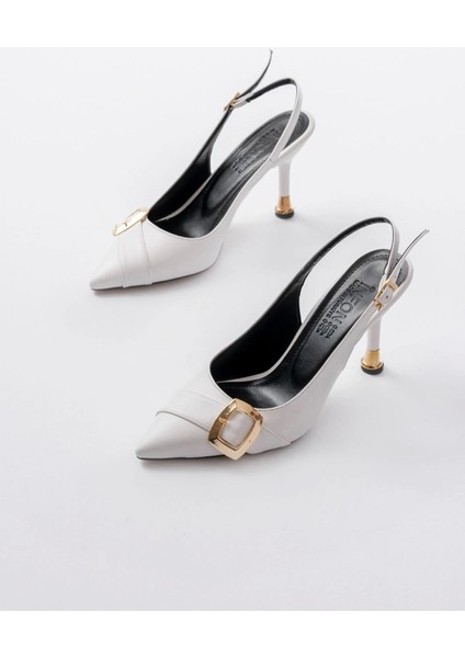 İNF-1151 Beyaz Günlük Arkası Açık Topuklu Bayan Ayakkabı fırsatları
