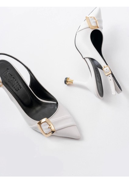 İNF-1151 Beyaz Günlük Arkası Açık Topuklu Bayan Ayakkabı indirimleri