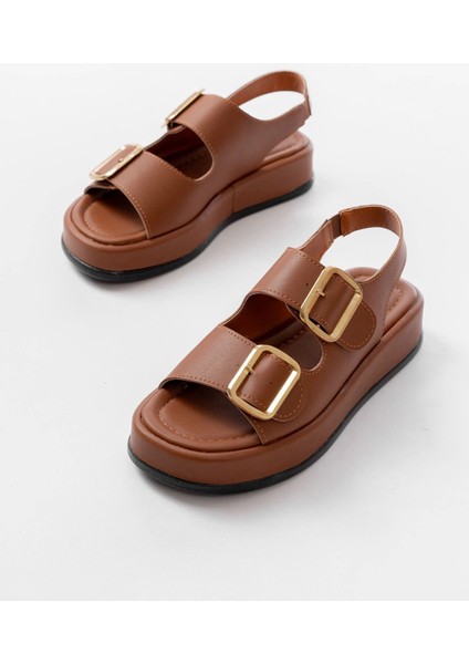 1187 Taba Dolgu Topuk Lastik Baretli Kadın Sandalet modelleri