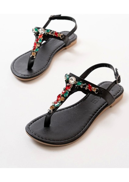 152-1110 Siyah Multi Taşlı Parmak Arası Kadın Sandalet indirimleri