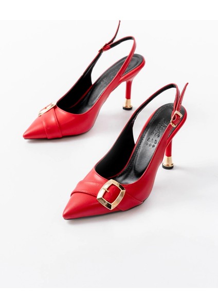 İNF-1151 Kırmızı Günlük Arkası Açık Topuklu Bayan Ayakkabı modelleri