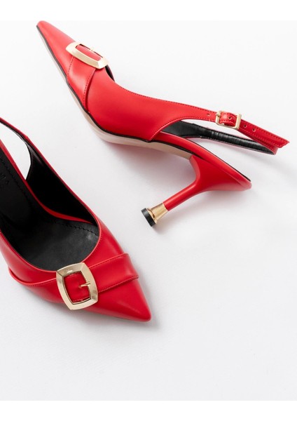 İNF-1151 Kırmızı Günlük Arkası Açık Topuklu Bayan Ayakkabı fırsatları