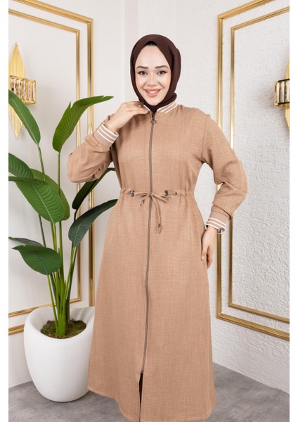 Kadın Ribanalı Fermuarlı Bej Keten Ikili Takım fırsatları