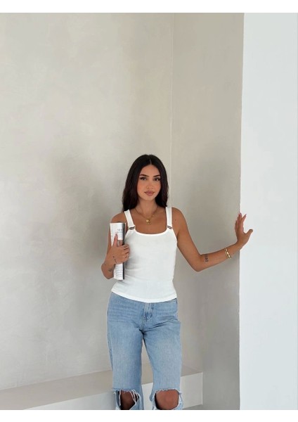 Ottoman Toka Askılı Bluz Beyaz S4194 fiyatları