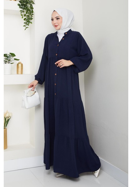 Kadın Düğmeli Lacivert Ayrobin Elbise fiyatları