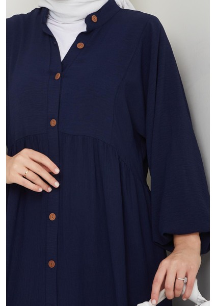 Kadın Düğmeli Lacivert Ayrobin Elbise modelleri