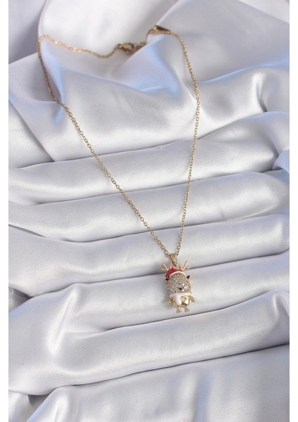 316L Çelik Gold Renk Zirkon Taşlı Yılbaşı Temalı Ren Geyiği Figür Kadın Kolye fiyatları