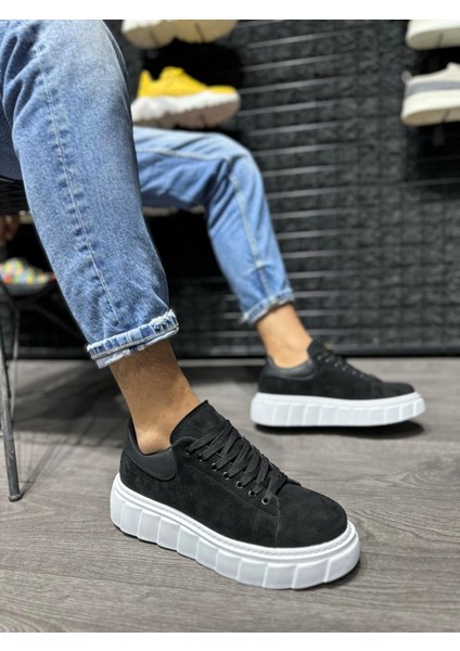 J144 Bağcıklı Ortopedik Taban Erkek Günlük Süet Sneaker Spor Ayakkabı Bt Siyah modelleri