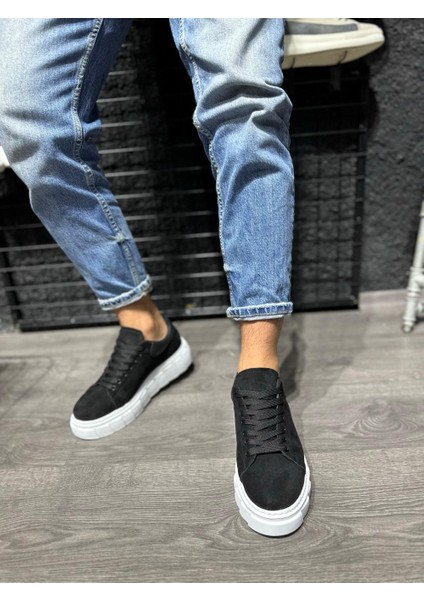J144 Bağcıklı Ortopedik Taban Erkek Günlük Süet Sneaker Spor Ayakkabı Bt Siyah fırsatları