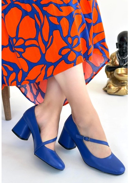 Kier Mavi Cilt Topuklu Ayakkabı