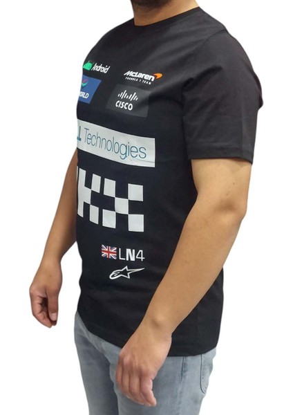 Erkek Yuvarlak Yakalı Yazılı Baskılı Kısa Kollu Siyah Tişört Ety-And