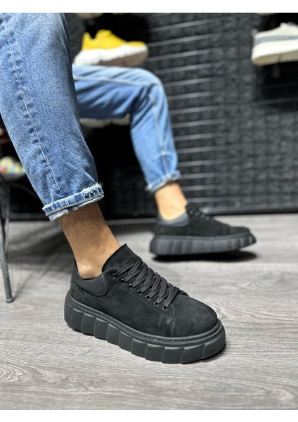 J144 Bağcıklı Ortopedik Taban Erkek Günlük Süet Sneaker Spor Ayakkabı St Siyah modelleri