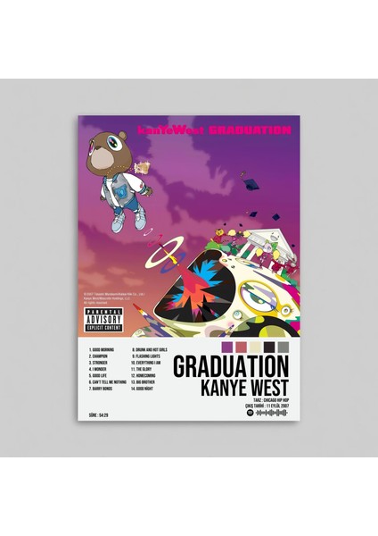 Kanye West - Graduation Albüm Spotify Çerçeveli - Çerçevesiz Poster Tablo