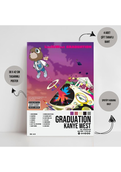 Kanye West - Graduation Albüm Spotify Çerçeveli - Çerçevesiz Poster Tablo fiyatları