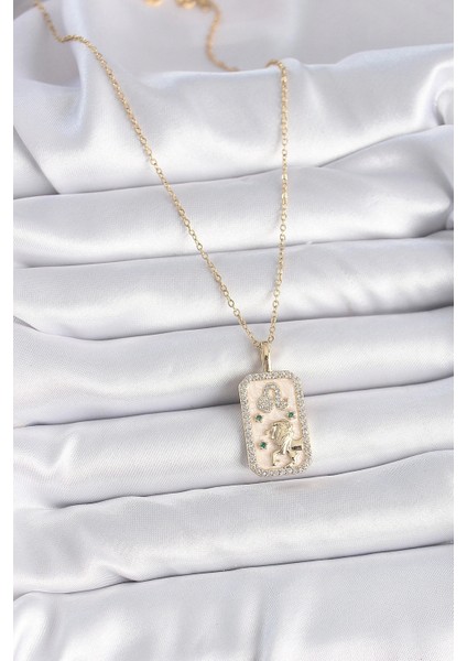 316L Çelik Gold Renk Zincir Aslan Burcu Zirkon Taşlı Kadın Kolye fiyatları