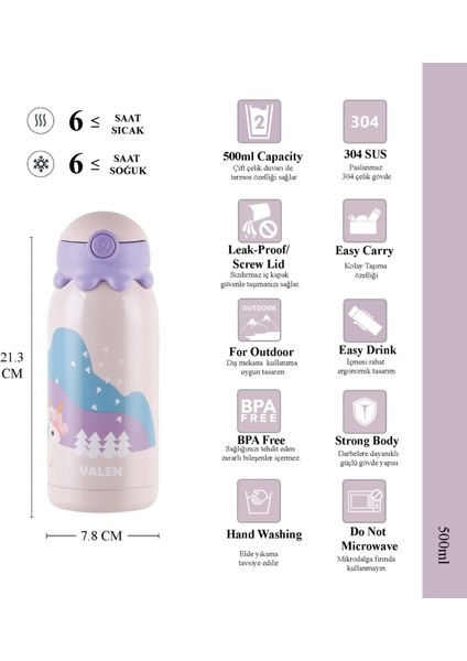 Çift Duvarlı Vakumlu Çocuk Termos 500ML