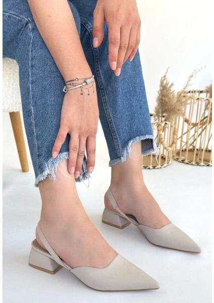 Jenti Bej Cilt Topuklu Ayakkabı