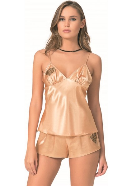 - Gold Saten Babydoll Şort Takımı